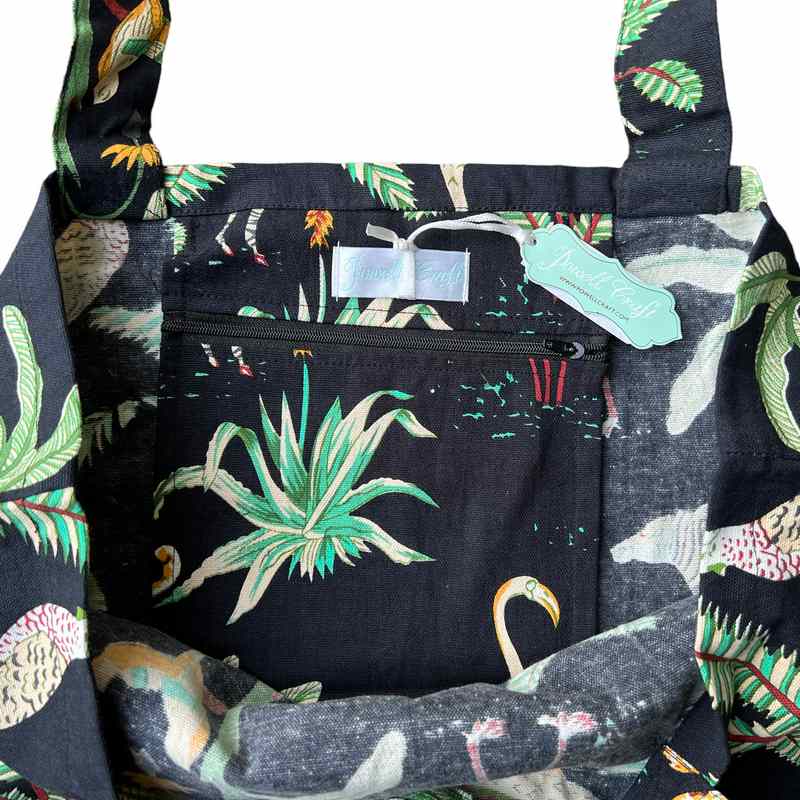 Powell Craft Safari At Night Cotton Canvas Tote Bag CTB419 inside zip pocket