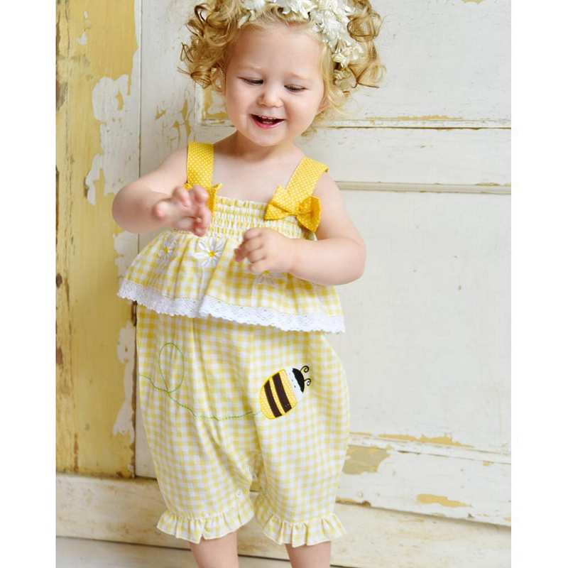Powell Craft Bumblebee Lemon Romper SN340 on laughing toddler