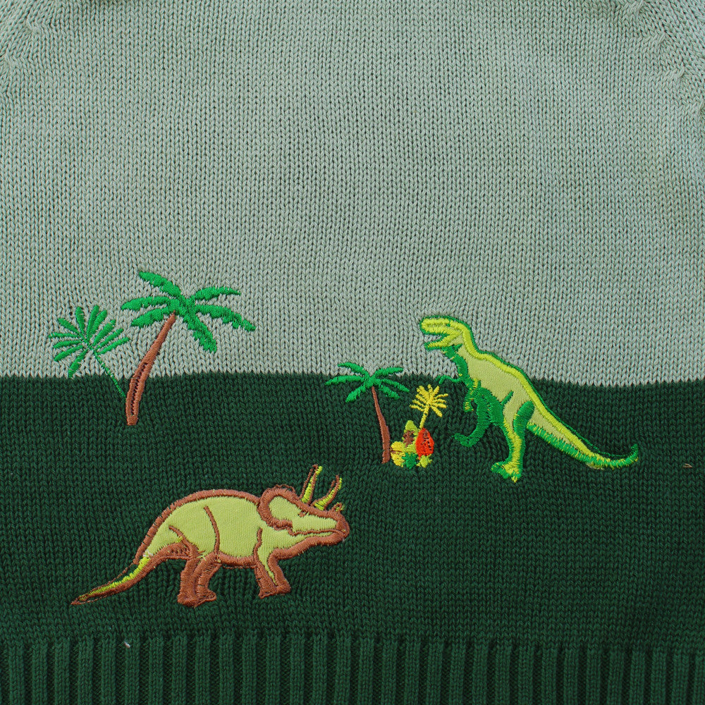 Powell Craft Hand-knitted Dinosaur Jumper detail