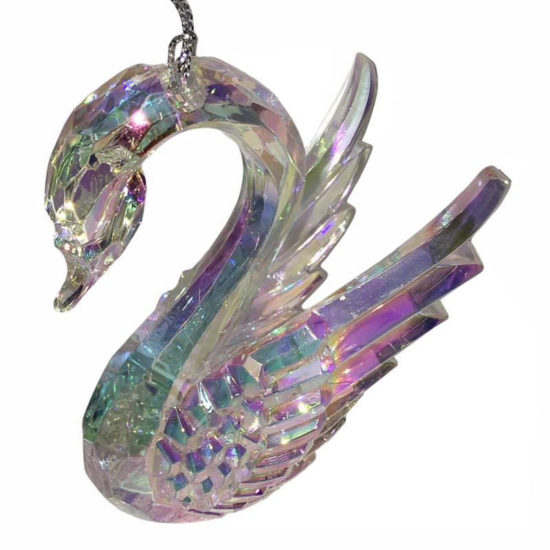 Gisela Graham Rainbow Iridescent Swan Decoration 12846 side