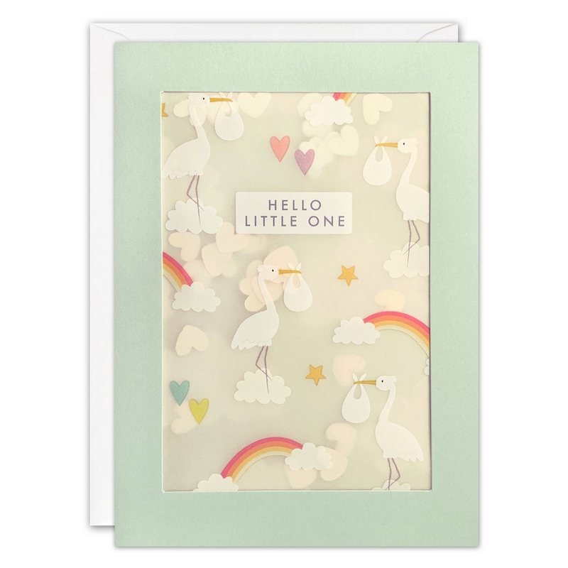 Rainbow Storks New Baby Card with Paper Confetti PL3537 front