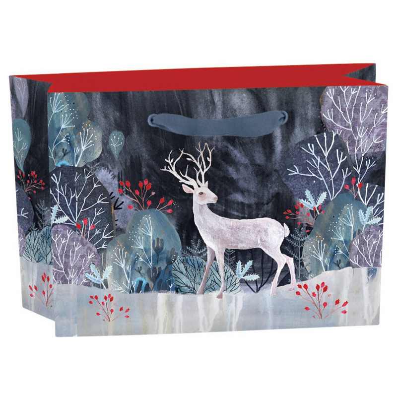 Roger La Borde Silver Stag Small Landscape Christmas Gift Bag BGX381 front