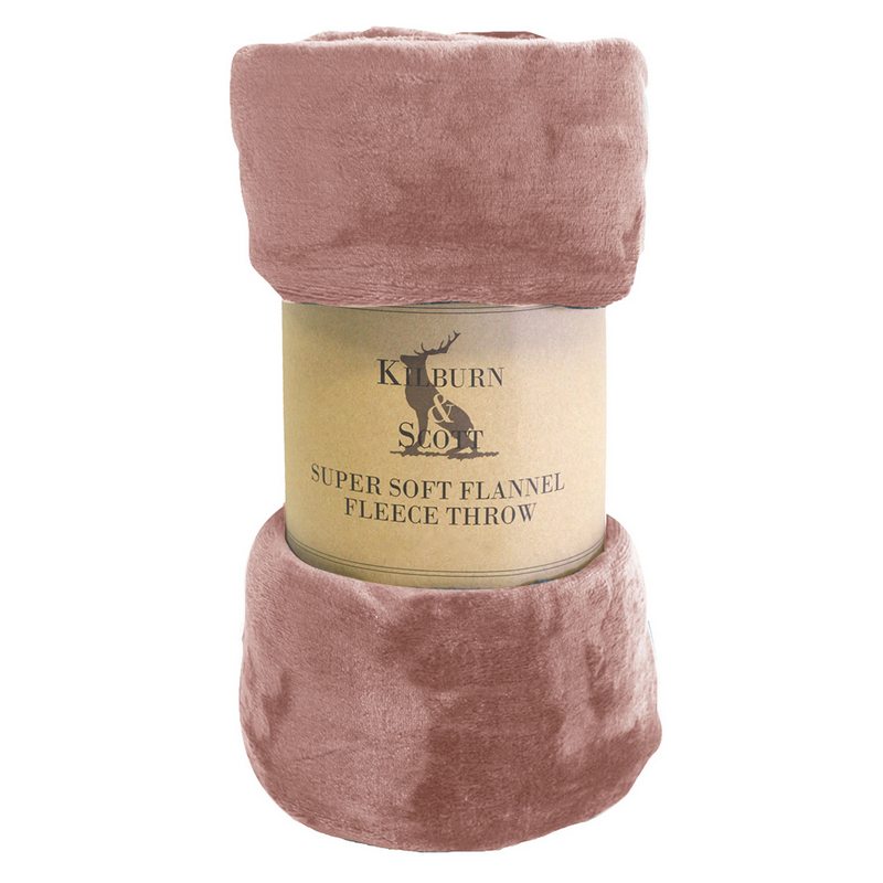 Rolled Flannel Fleece Throw Blush 5059413411120 in packaging