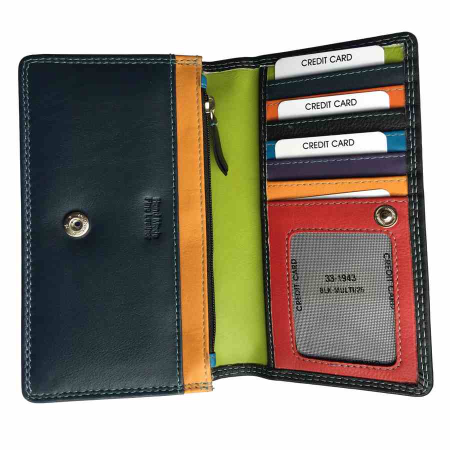 Rowallan Of Scotland Rainbow Black RFID 17cm Matinee Purse open