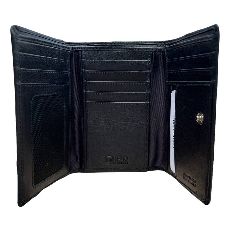 Rowallan Of Scotland Roma Black Tri-fold Purse 33-2087-01 open