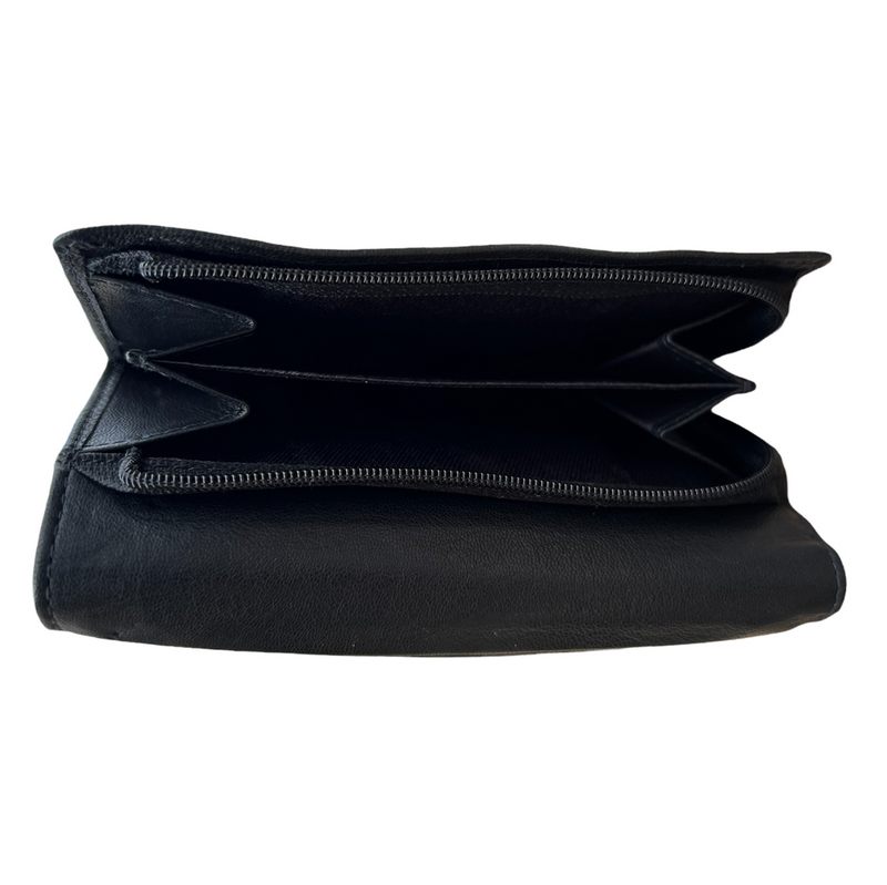 Rowallan Of Scotland Roma Black Tri-fold Purse 33-2087-01 unzipped