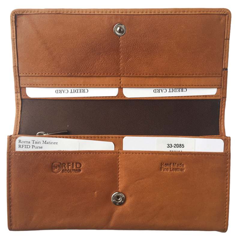 Rowallan Of Scotland Roma Tan Matinee Leather Purse open