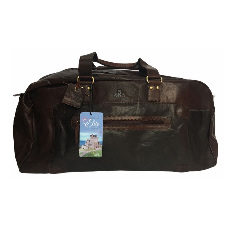 Rowallan Of Scotland Safari Brown Large Leather Weekender Grip Bag front