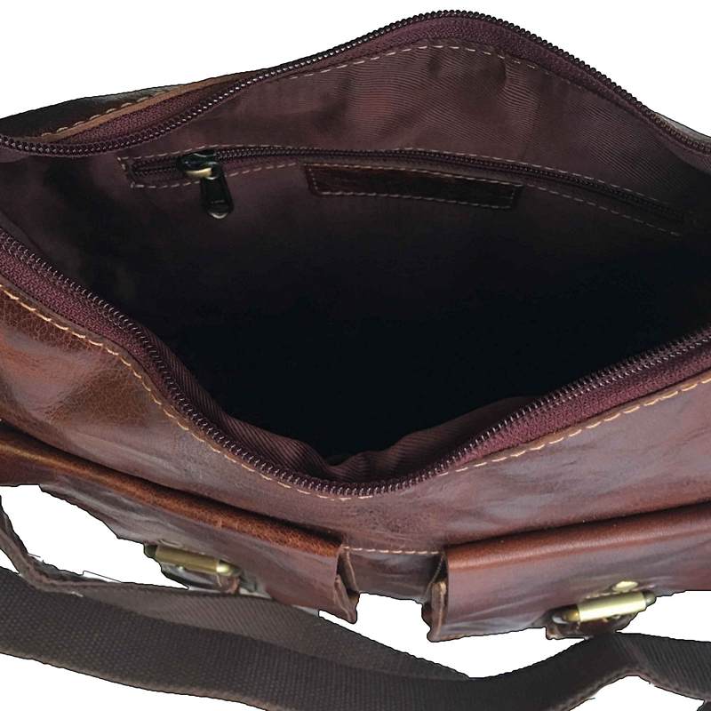 Rowallan Of Scotland Bronco Cognac Twin Pocket Handbag 31-6510-18 open