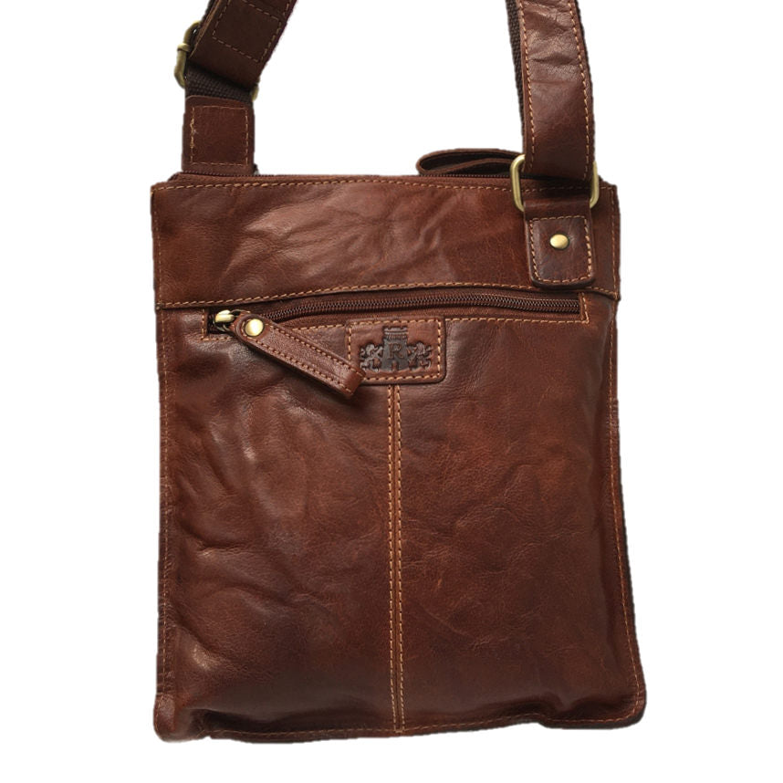 Rowallan of Scotland Bronco Cognac Cross Body Bag With Front Pocket back