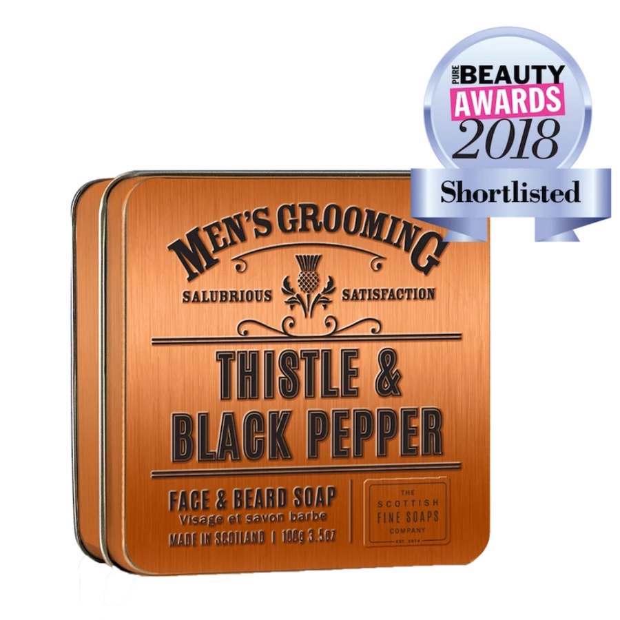 Scottish Fine Soaps Thistle & Black Pepper Face & Beard Soap in a Tin