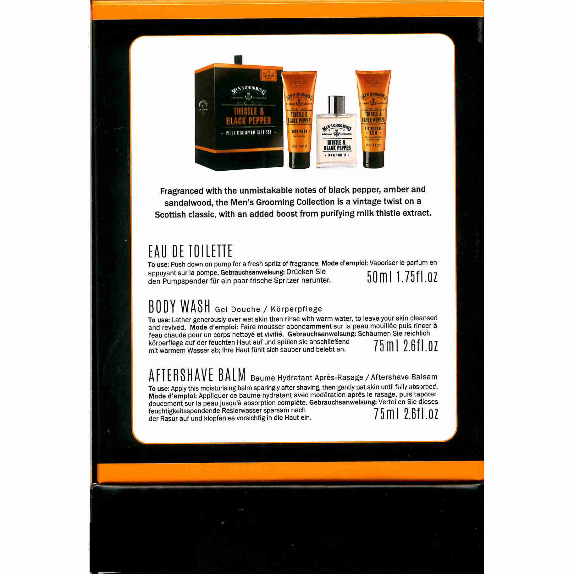 Scottish Fine Soaps Men's Grooming Thistle & Black Pepper Well Groomed Gift Set back