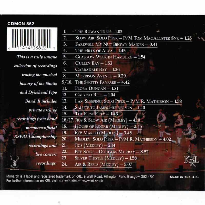 Shotts & Dykehead Pipe Band Legendary CDMON862 CD back cover
