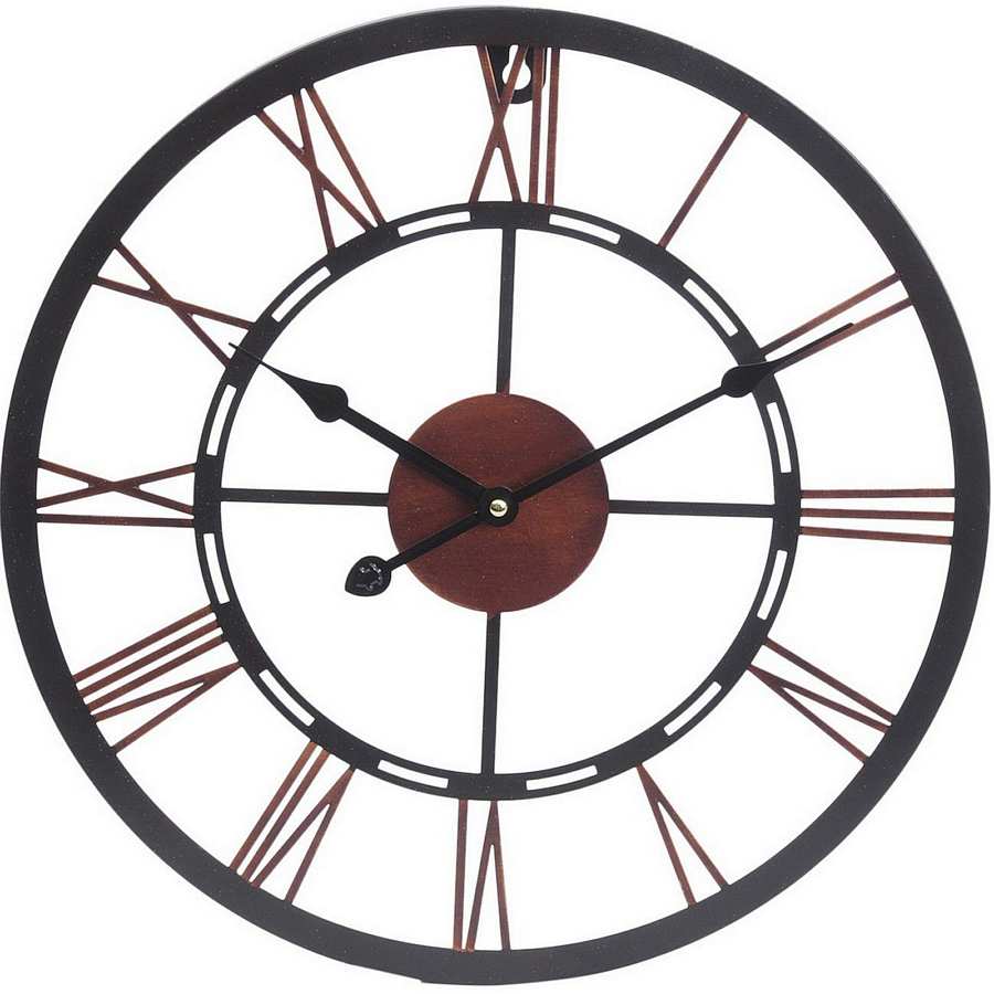 Small Metal Black & Copper Skeletal Wall Clock front