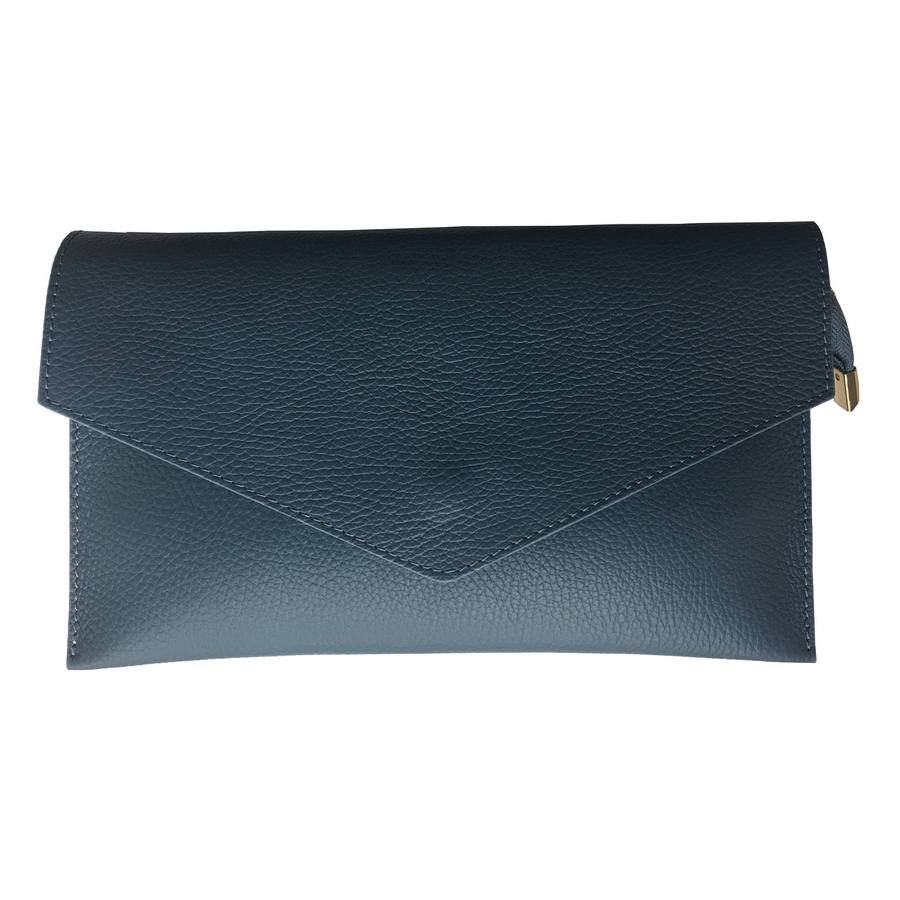 Smart Italian Leather Clutch in Denim Blue