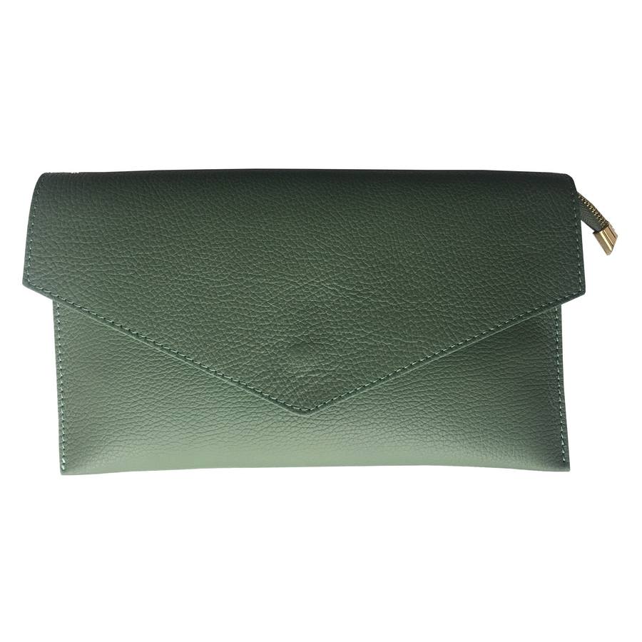 Smart Italian Leather Clutch in Dusty Green