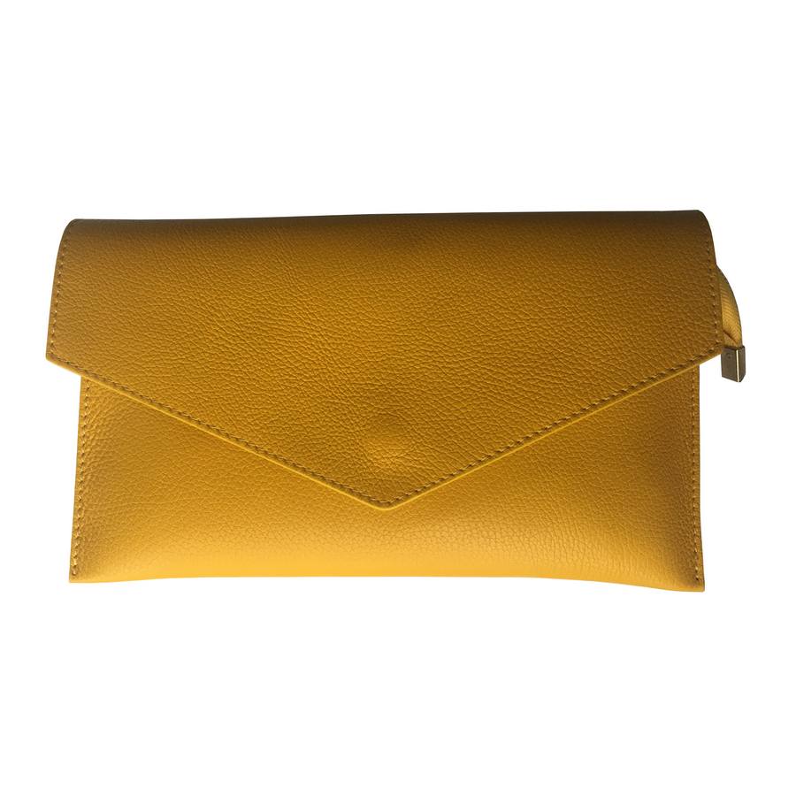 Smart Italian Leather Clutch in Gorse Yellow