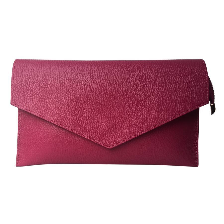 Smart Italian Leather Clutch in Fuschia Pink
