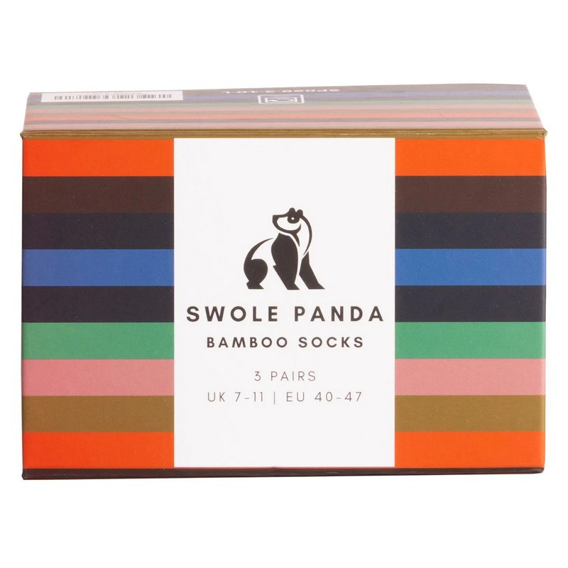 Swole Panda Bamboo Socks Multi Stripe Gift Box of 3 SP028-3-10-L box