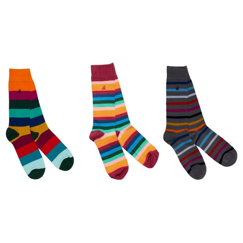 Swole Panda Bamboo Socks Multi Stripe Gift Box of 3 SP028-3-10-L selection