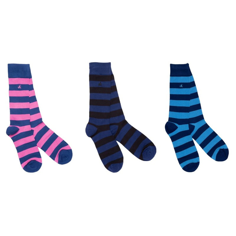 Swole Panda Bamboo Socks Navy Stripe Gift Box of 3 SP028-3-03-L selection
