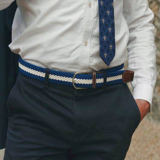 Swole Panda Repreve Woven Belt Blue & White Stripe SP-RWB-10 on model