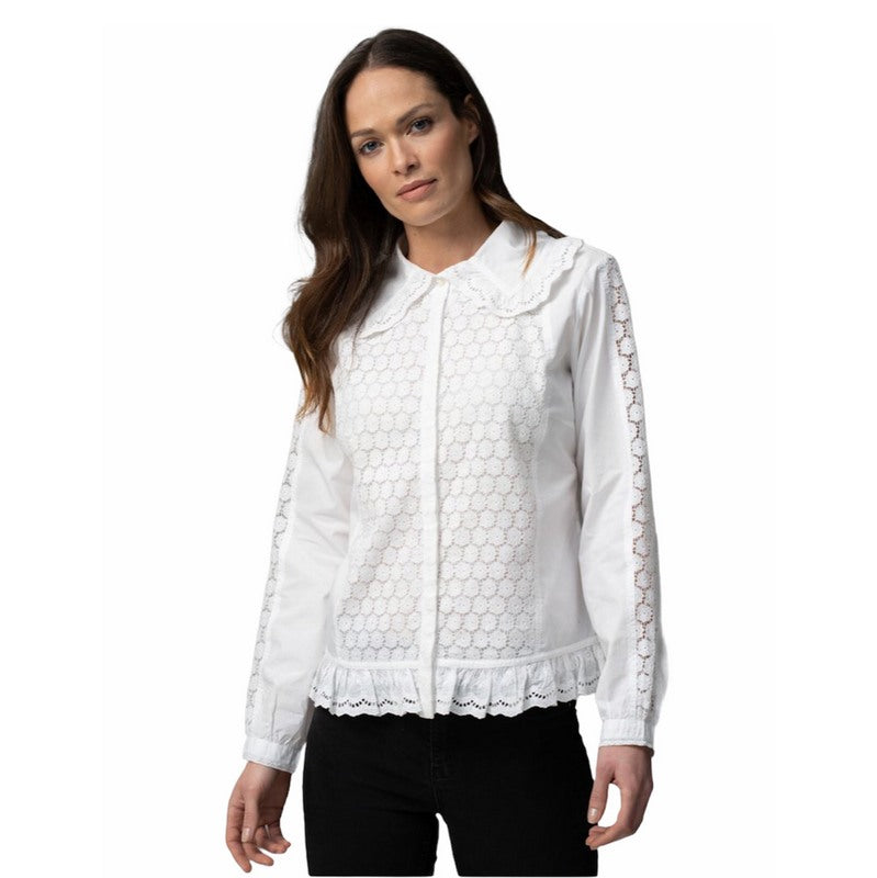 The Shirt Company Clemence Prairie Collar Victorian Boho Shirt in White front