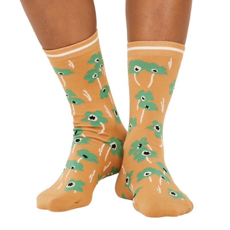 Thought Fashion Organic Cotton Poppies Ladies Socks Mango Yellow SPW747 front