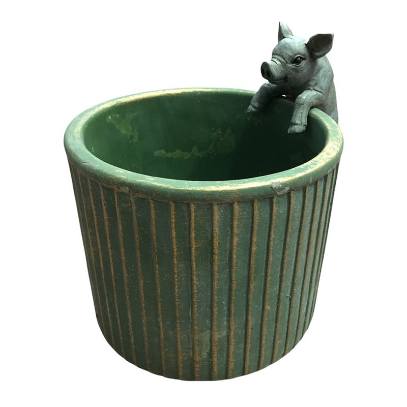 Tristan Piglet Pot-edge Hanging Sculpture Grey 411052 on plant pot front