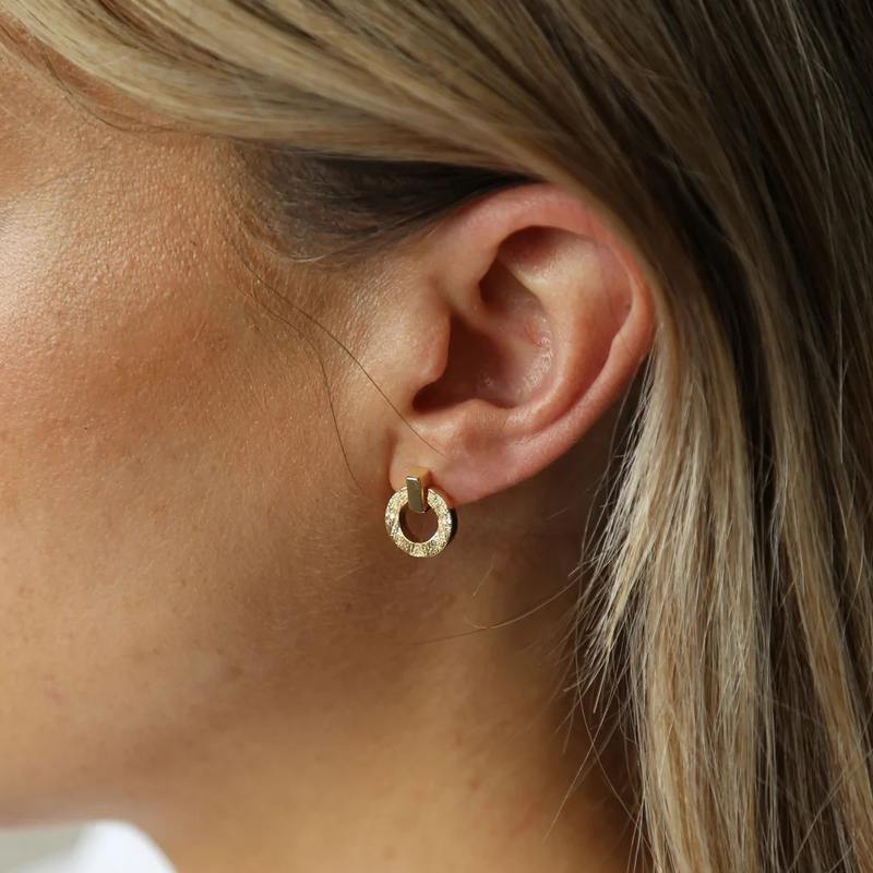 Tutti & Co Jewellery Palm Earrings Gold EA482G on model 1