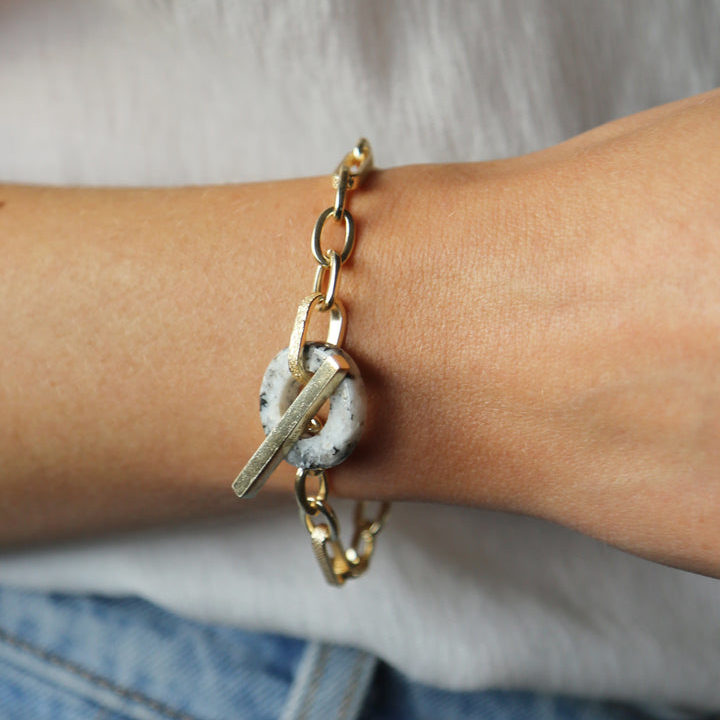 Tutti & Co Quartz T-Bar Bracelet Gold BR552G on model
