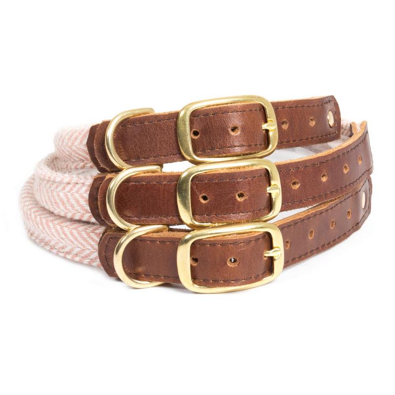 Tweedmill Rolled Tweed Dog Collar Dusky Pink PEDGCRTW370 three sizes