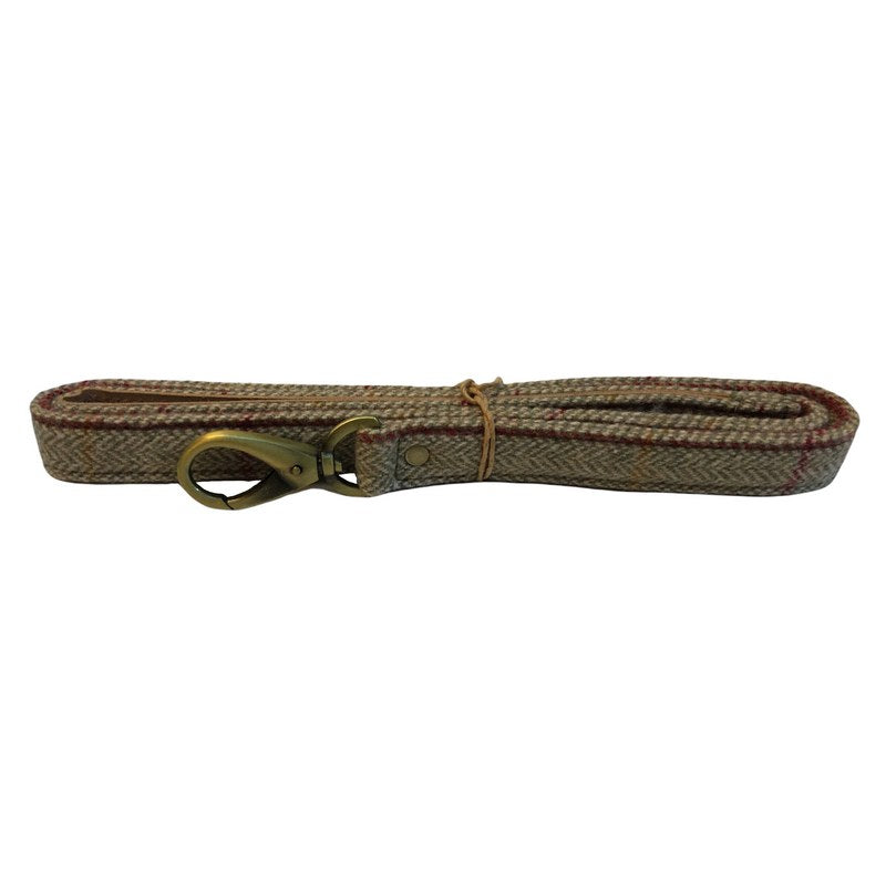Tweedmill Traditional Tweed Dog Lead in Raspberry Flash folded