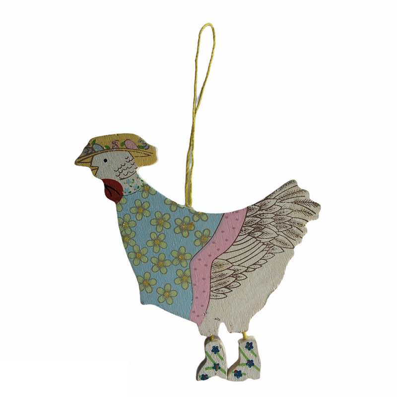 Victorian Wooden Hanging Ornament - Chicken Blue