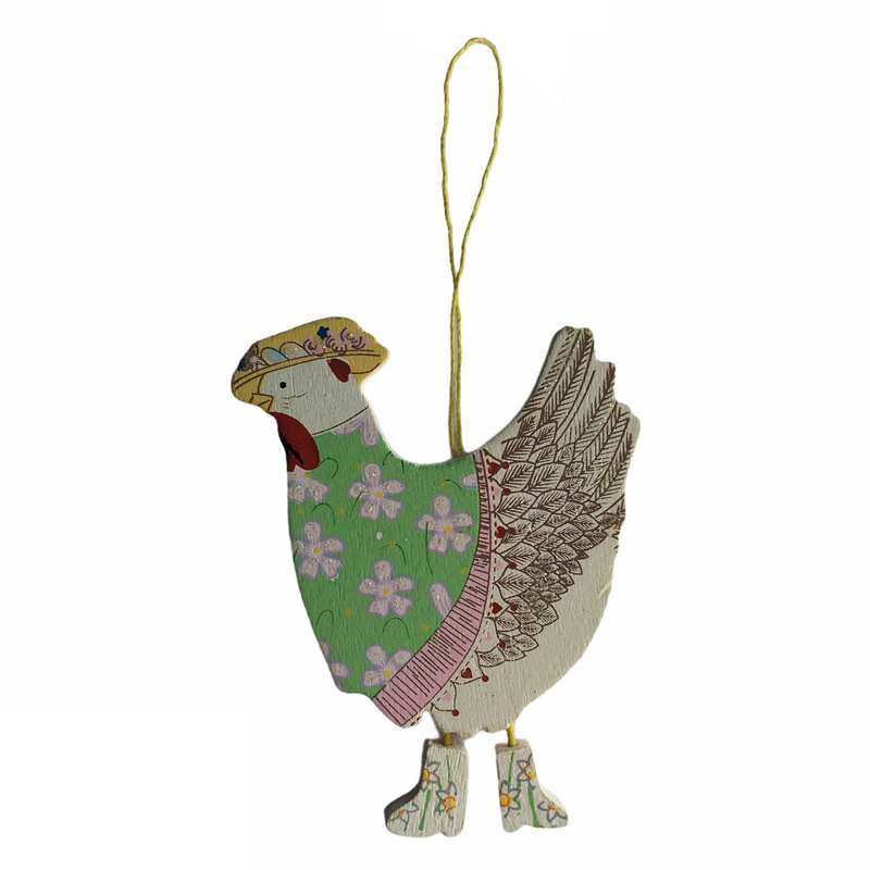 Victorian Wooden Hanging Ornament - Chicken Green