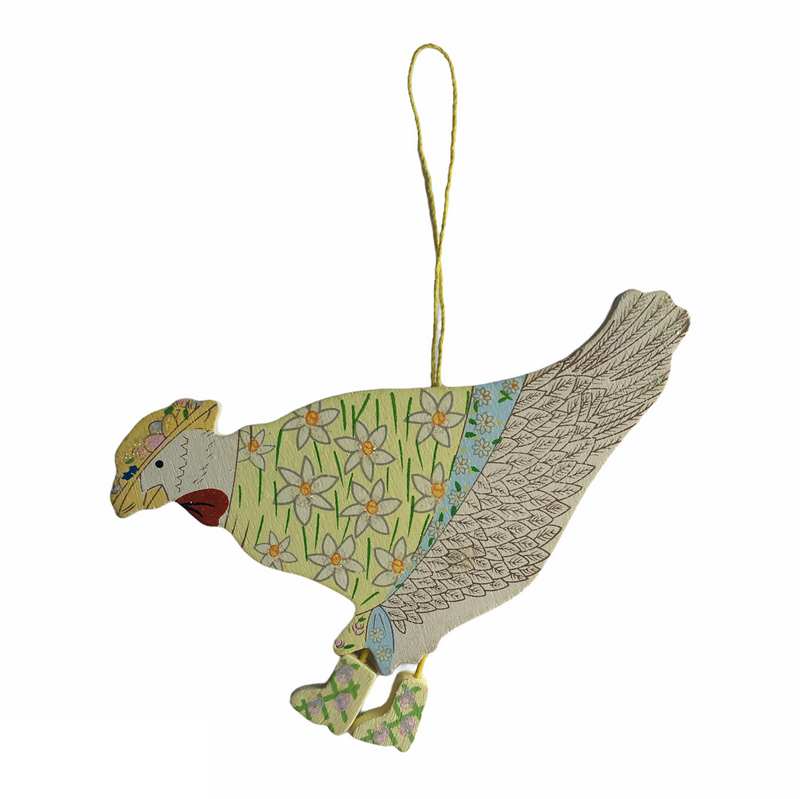 Victorian Wooden Hanging Ornament - Chicken Yellow