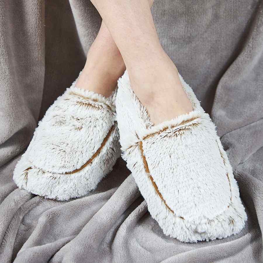Warmies Microwaveable Slippers Beige on model