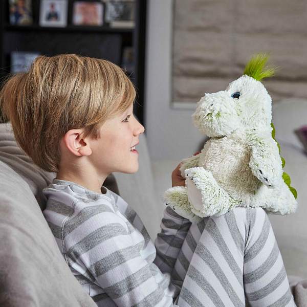 Warmies Microwaveable Plush Marshmallow Dinosaur with boy