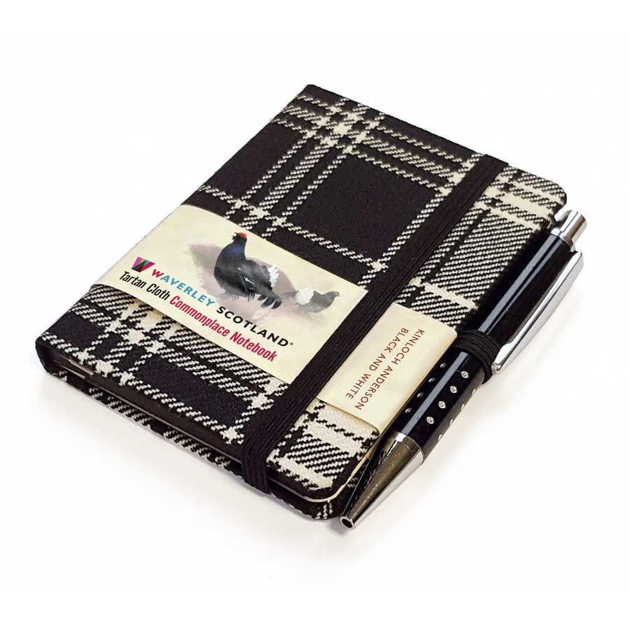 Waverley Scotland Tartan Cloth Mini Notebook and Pen Black & White Tartan