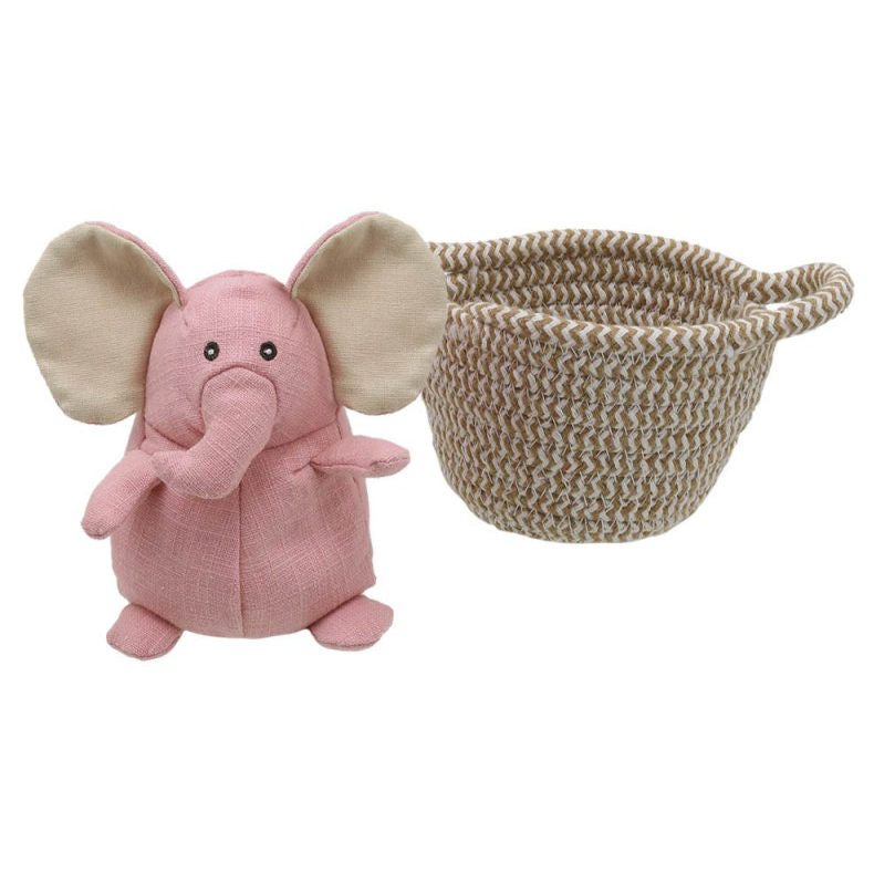 Wilberry Soft Toy Pets In Basket Elephant Pink WB001805 out of basket