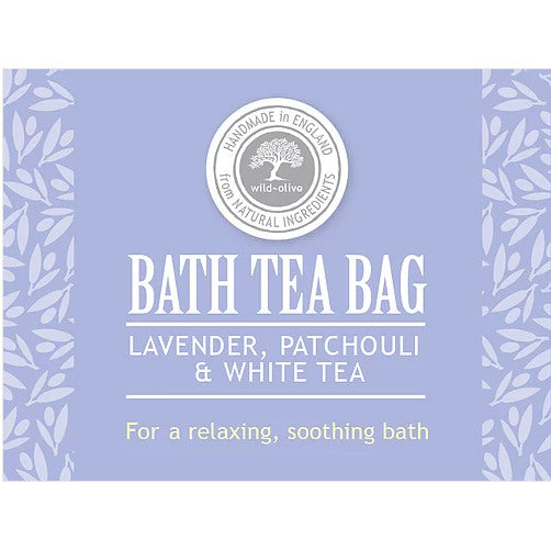 Wild Olive Bath Tea Bag Lavender Patchouli & White Tea label