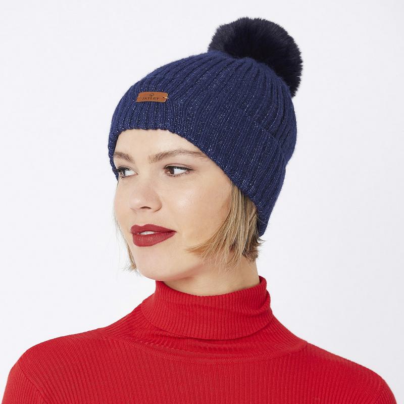 Wool Faux Fur PomPom Hat Navy CSDT125A-07 side