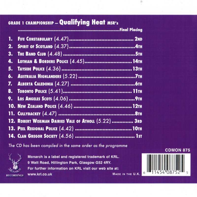 World Pipeband Championships CD 2008 Qualifying Heat CDMON875 track list