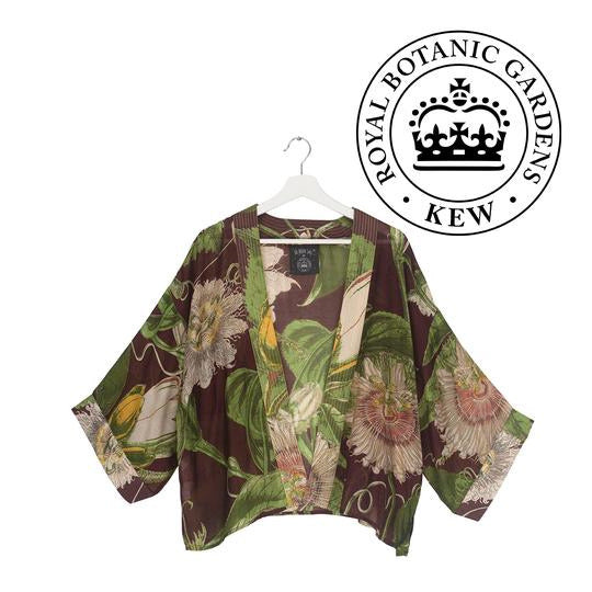 One Hundred Stars Kew Passion Flower Kimono Burgundy front