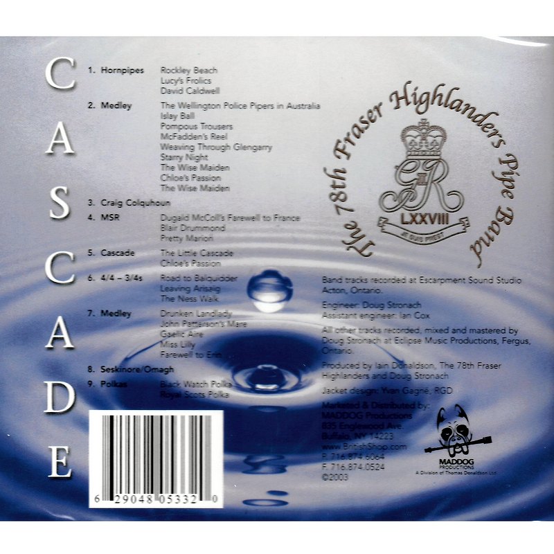 78th Fraser Highlanders Pipe Band Cascade CD rear