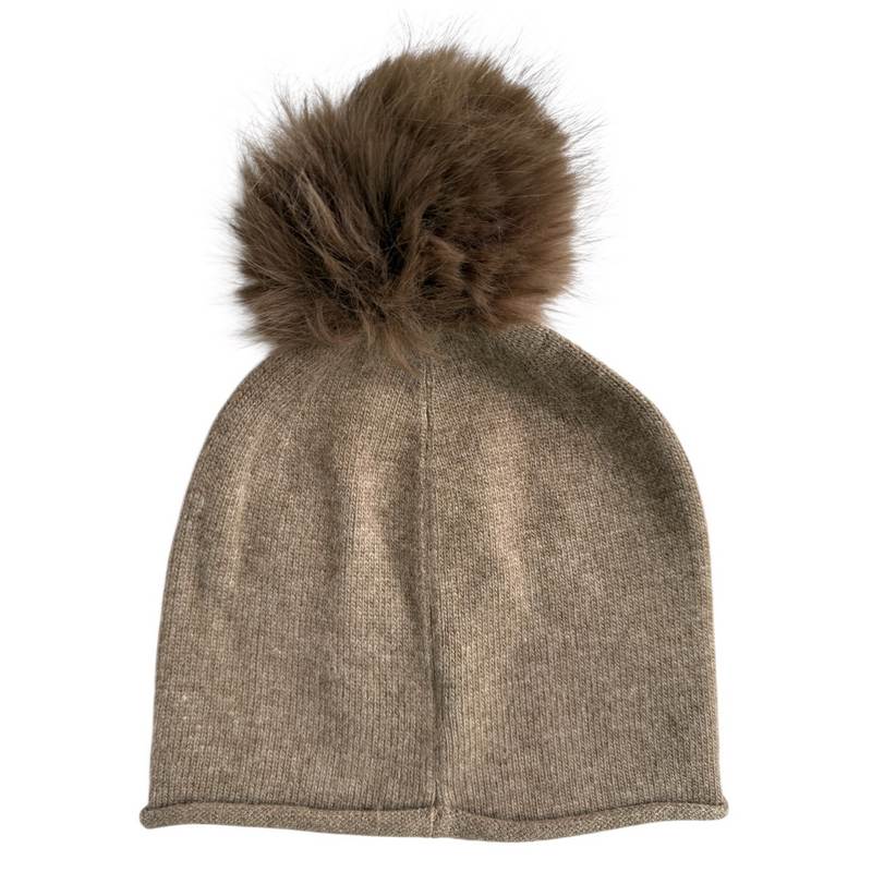 Alex Max Cappelli Faux Fur Pompom Hat Taupe CA402 rear