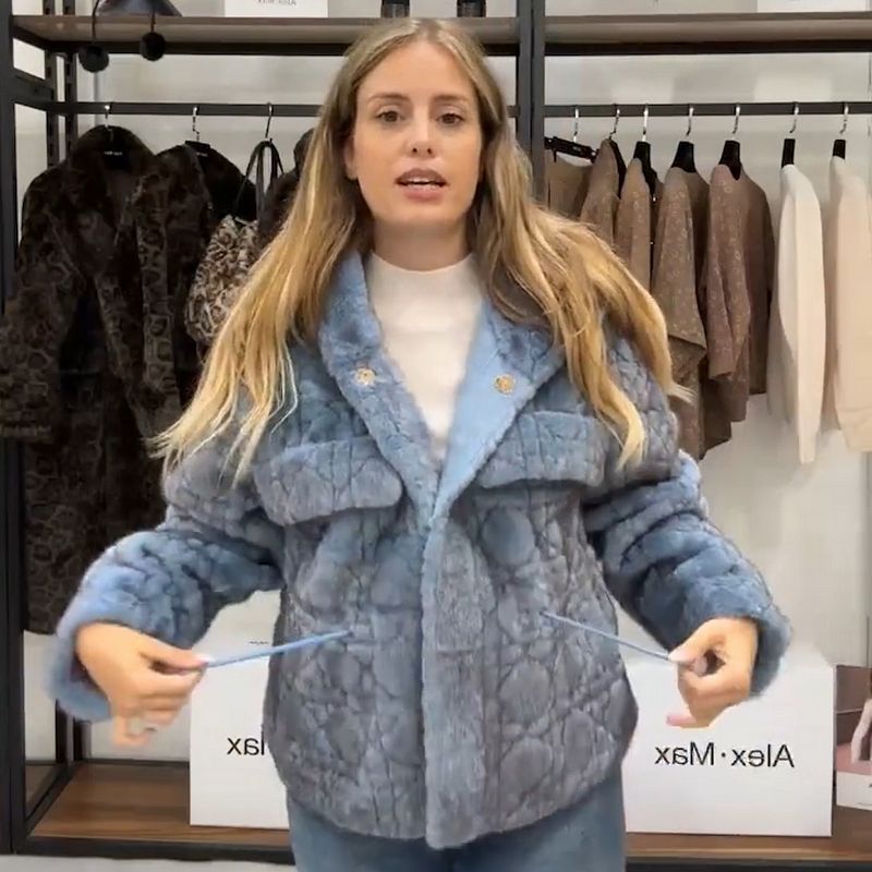 Alex Max Celeste Faux Fur Jacket Blue AMY-GA168-F on model 1