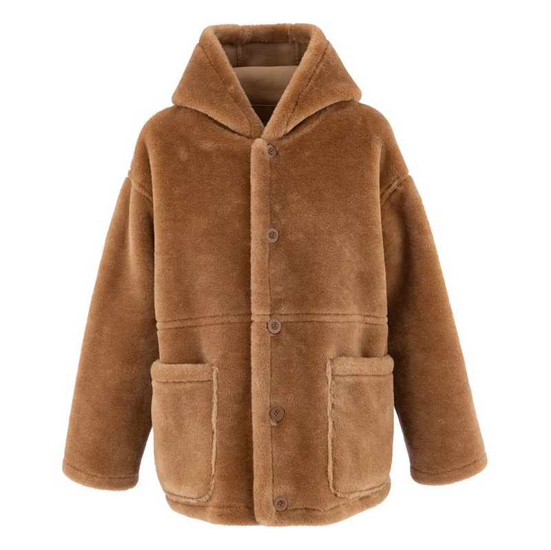 Alex Max Reversible Faux Sheepskin Hooded Jacket Camel fur side front