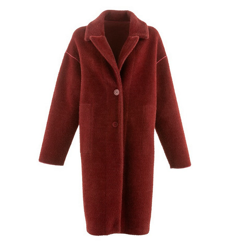 Alex Max Reversible Long-line Faux Fur Teddy Jacket Burgundy front