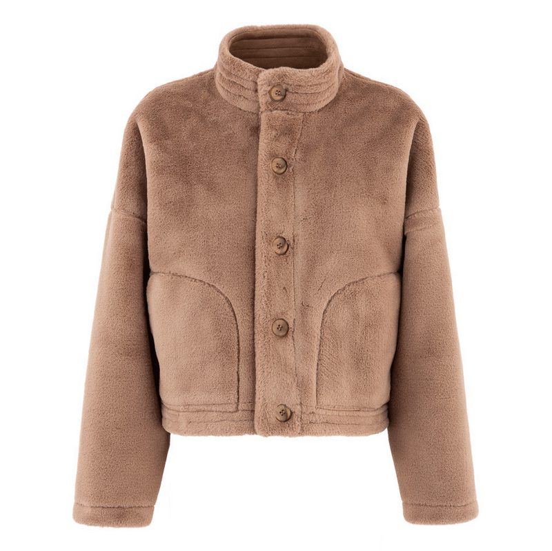 Alex Max Reversible Short Faux Fur Jacket Taupe AMY-GA077-C fur side